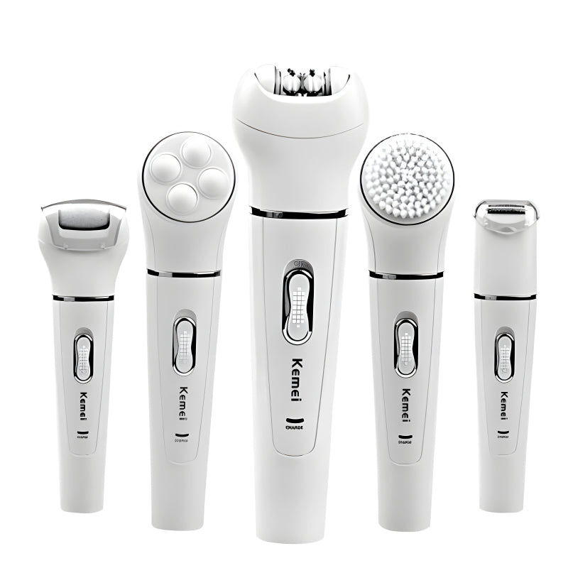 Kemei KM-2199 Multi-Functional Rechargeable Epilator: 5-In-1 Beauty Tools Kit For Women