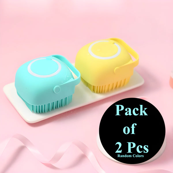 Set of 2 Soft Silicone Massage Bath Brushes with Soap Dispenser and Easy-Clean Design