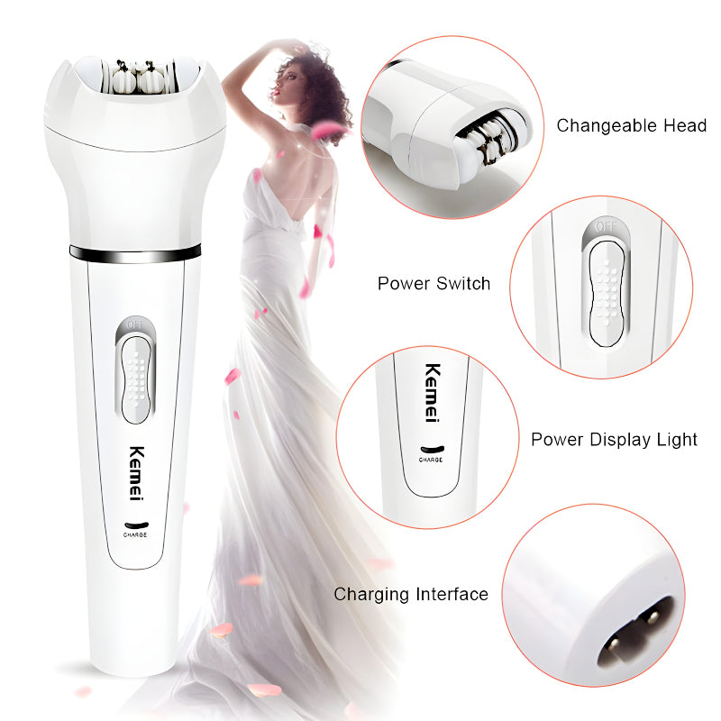 Kemei KM-2199 Multi-Functional Rechargeable Epilator: 5-In-1 Beauty Tools Kit For Women