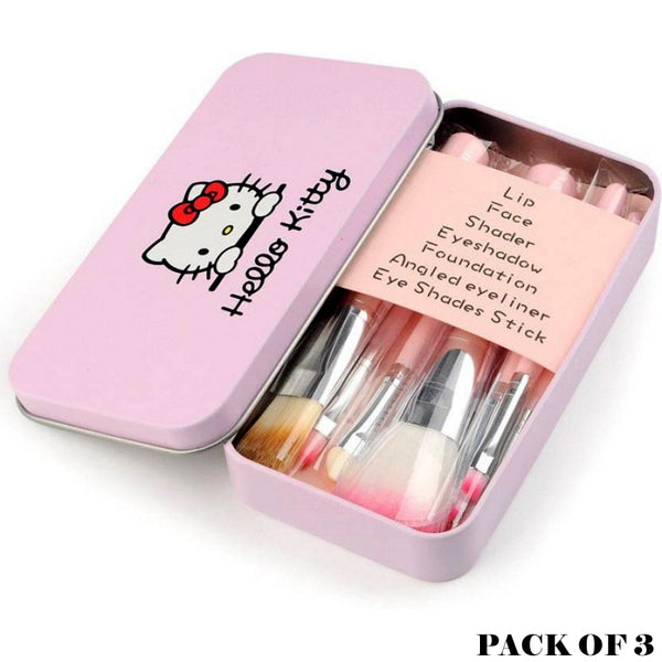 Pack Of 3 Cute Mini Hello Kitty 7PCS Makeup Brush Kit