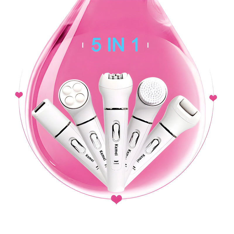 Kemei KM-2199 Multi-Functional Rechargeable Epilator: 5-In-1 Beauty Tools Kit For Women