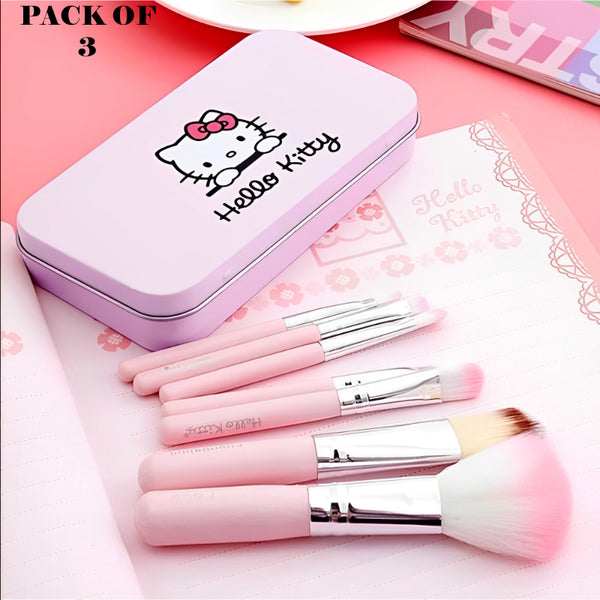 Pack Of 3 Cute Mini Hello Kitty 7PCS Makeup Brush Kit