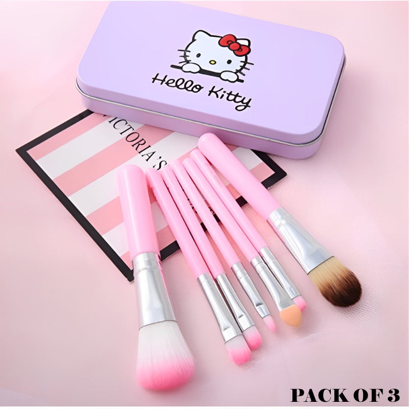 Pack Of 3 Cute Mini Hello Kitty 7PCS Makeup Brush Kit