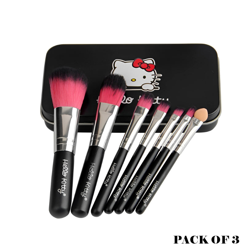 Pack Of 3 Cute Mini Hello Kitty 7PCS Makeup Brush Kit