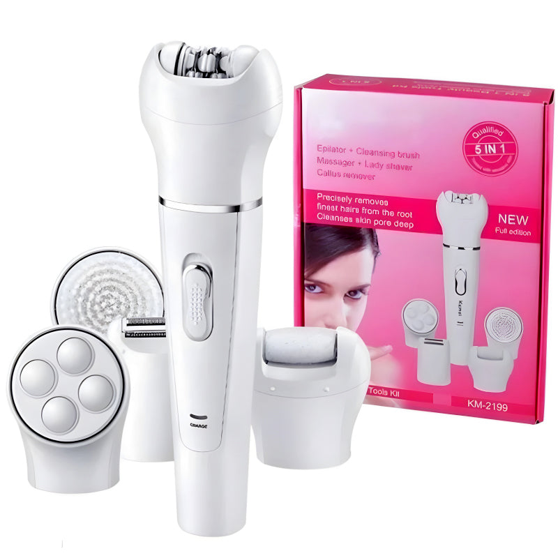 Kemei KM-2199 Multi-Functional Rechargeable Epilator: 5-In-1 Beauty Tools Kit For Women