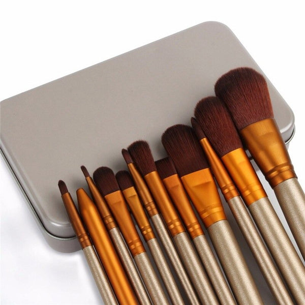 12pcs Aluminium Box Makeup Brushes Set Eye Shadow Lip Gloss Eye Makeup Portable Beauty Tools