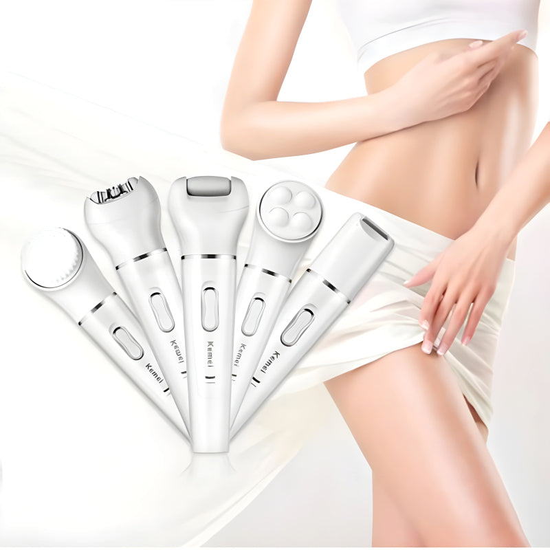 Kemei KM-2199 Multi-Functional Rechargeable Epilator: 5-In-1 Beauty Tools Kit For Women