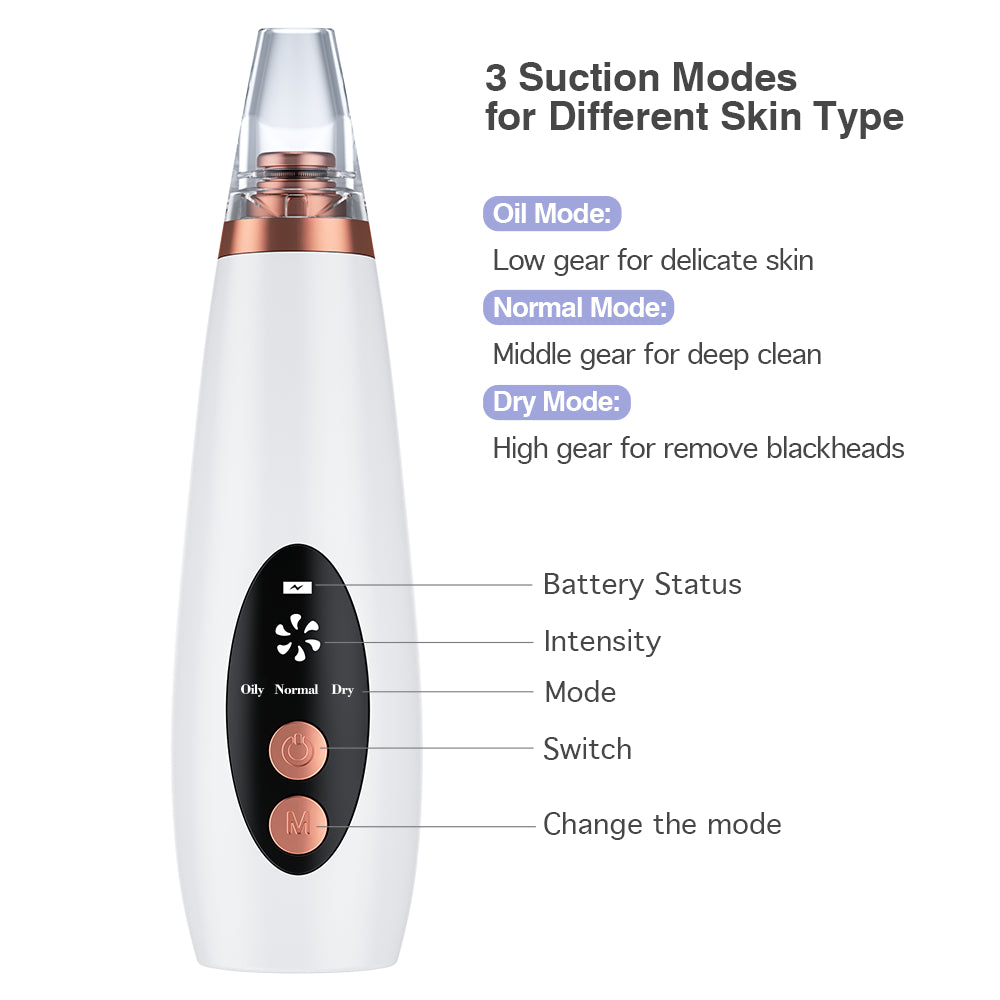 Multi-Functional Rechargeable 6 Suction Heads Blackhead Whitehead Extractor Remover Device Suction Tool