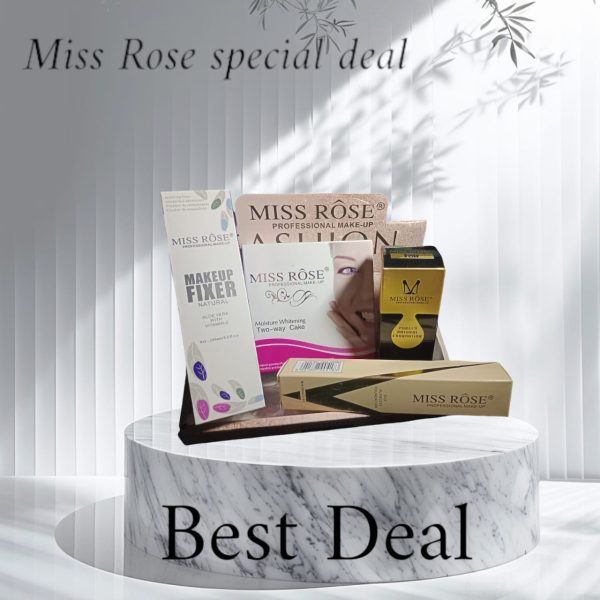 (miss Rose Beauty Deal )flawless Coverage With Whitening Two-way Cake, Makeup Fixer, And Silk Flawless Foundation”