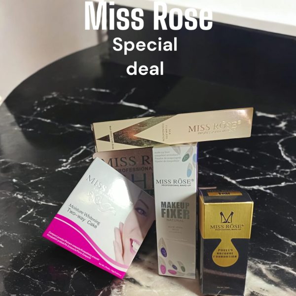 (miss Rose Beauty Deal )flawless Coverage With Whitening Two-way Cake, Makeup Fixer, And Silk Flawless Foundation”