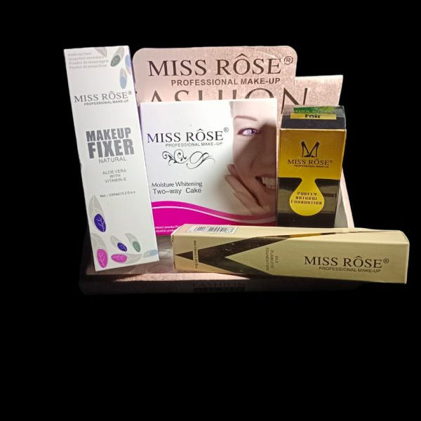 (miss Rose Beauty Deal )flawless Coverage With Whitening Two-way Cake, Makeup Fixer, And Silk Flawless Foundation”